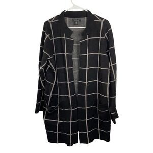 Rachel Zoe Black White Windowpane Plaid Open Front Cardigan Sweater Plus Size 1X